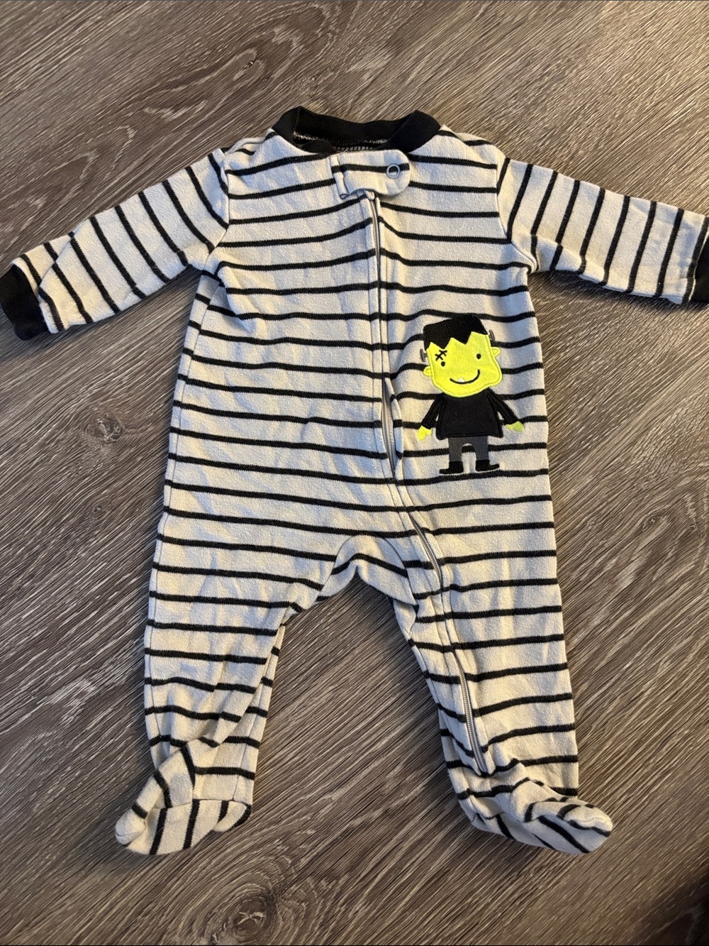 Carter's Black & Geay Striped Footed One-Piece with Frankenstein
